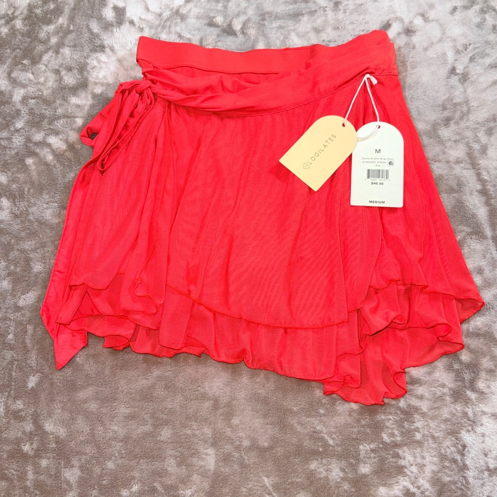 Blogilates Dance Studio Wrap Skort Women M Red NEW Mesh Layered Activewear
